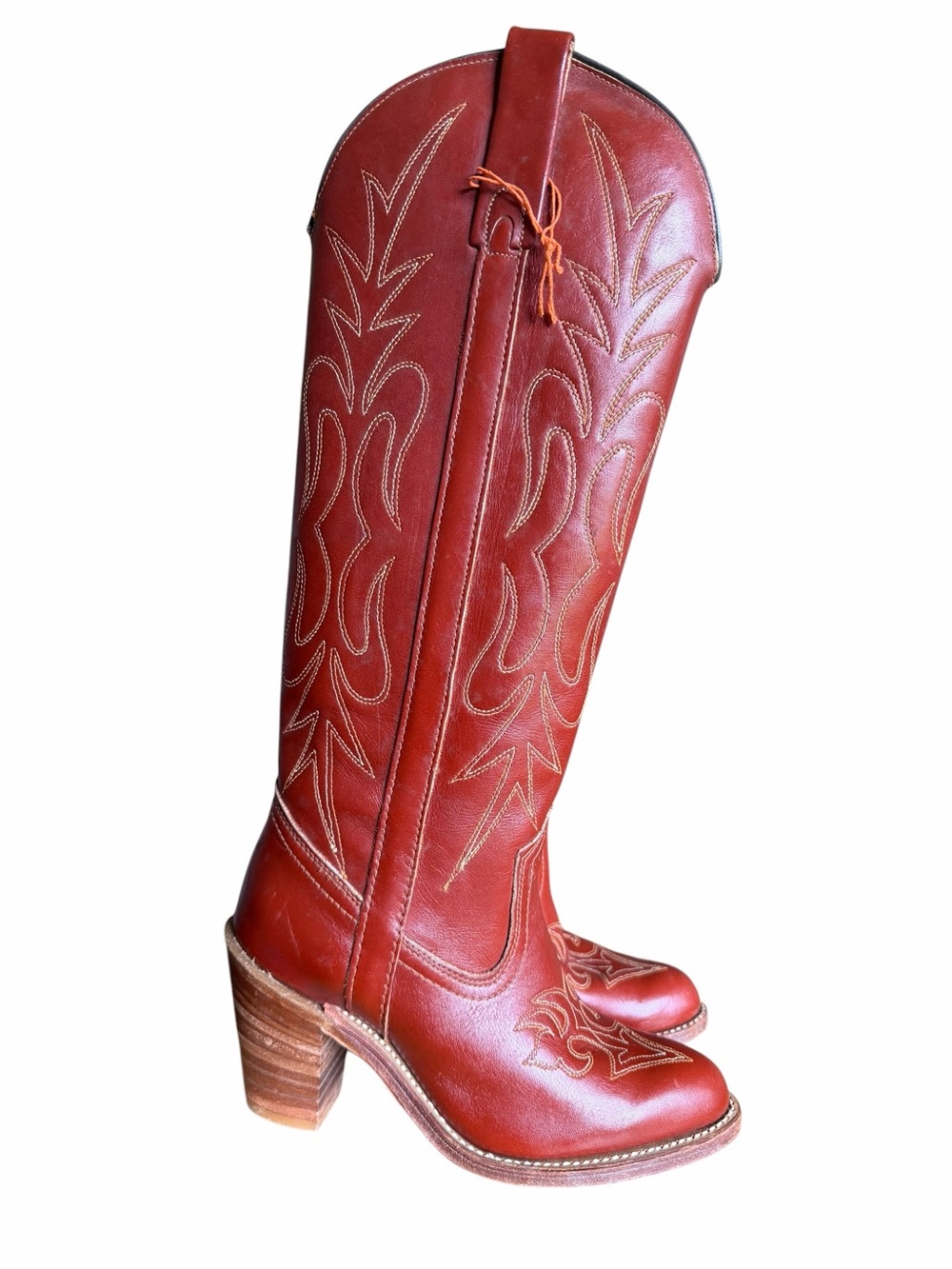 Miss Capezio Vintage Women's Embroidered Leather Stacked Heel Boot Size 5.5